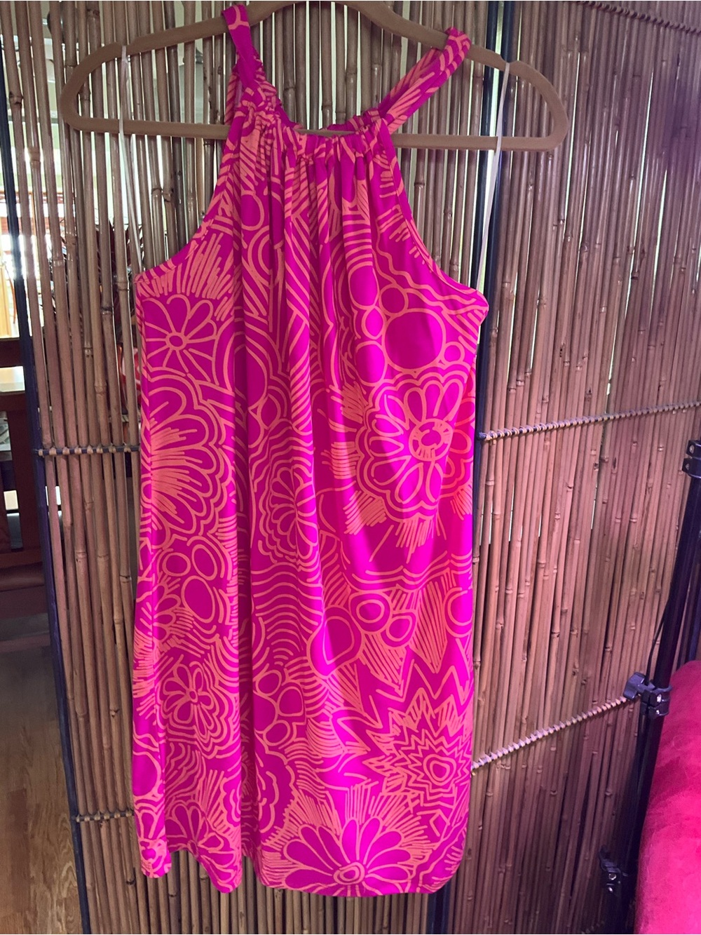 Trina Turk Hot Pink and Orange Floral Halter Dress - Picture 2 of 4